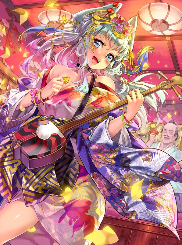 Anime Girl Playing Shamisen — Purple, Festive