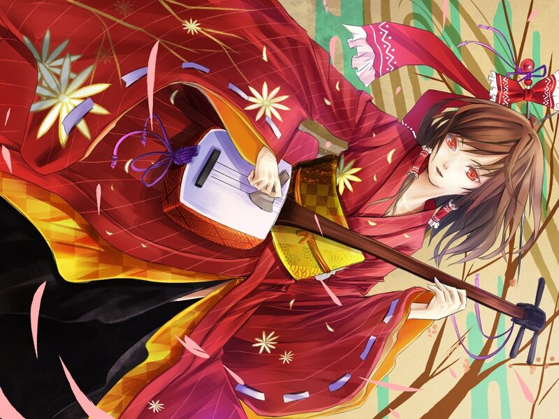 Anime girl playing shamisen