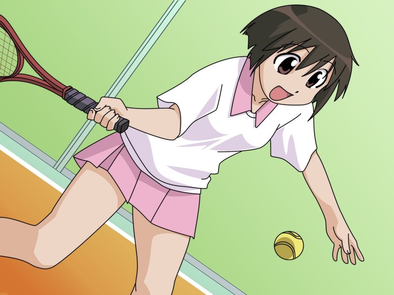 Anime Girl Playing Tennis — Green, Active, Tennis Racket