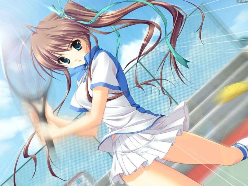Anime Girl Playing Tennis — White