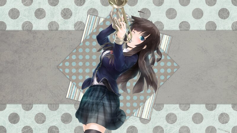 Anime Girl Playing Trumpet — Blue