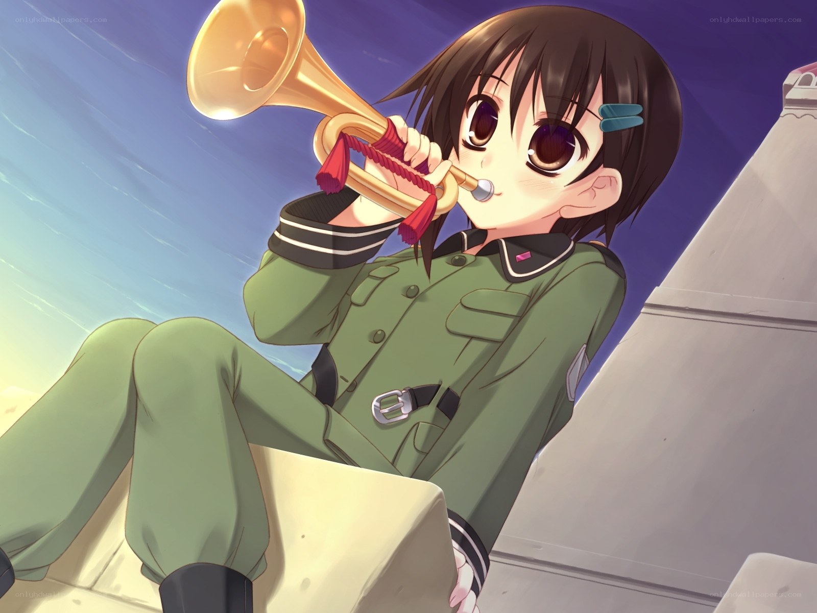 anime girl playing trumpet