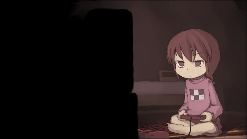 anime girl playing video game