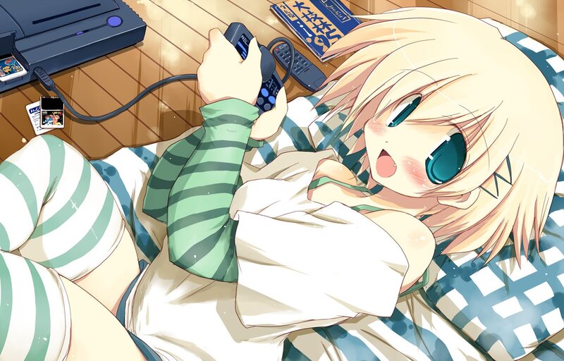 Anime girl playing video game
