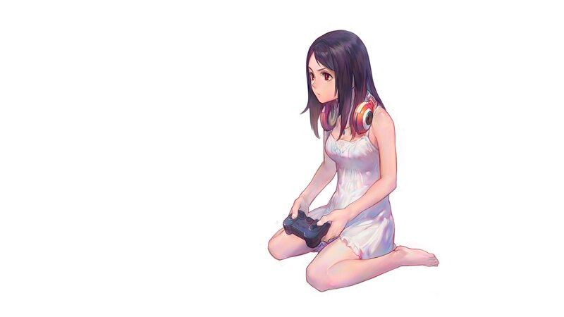 anime girl playing video game