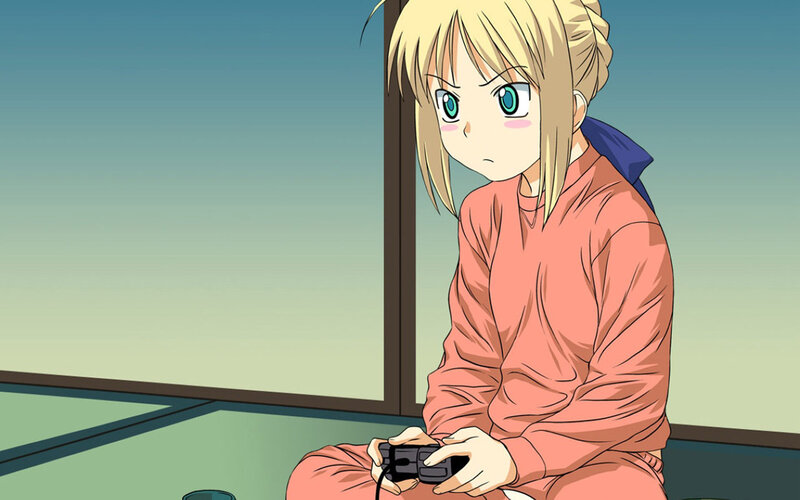 anime girl playing video game