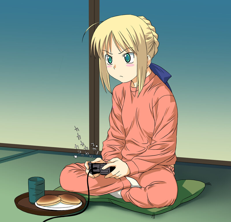 anime girl playing video game