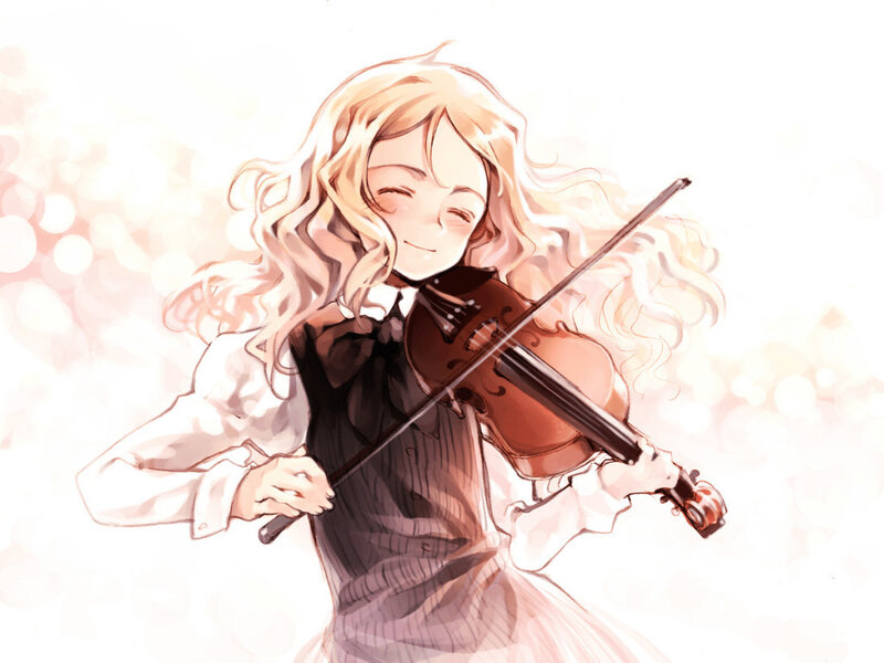anime girl playing violin