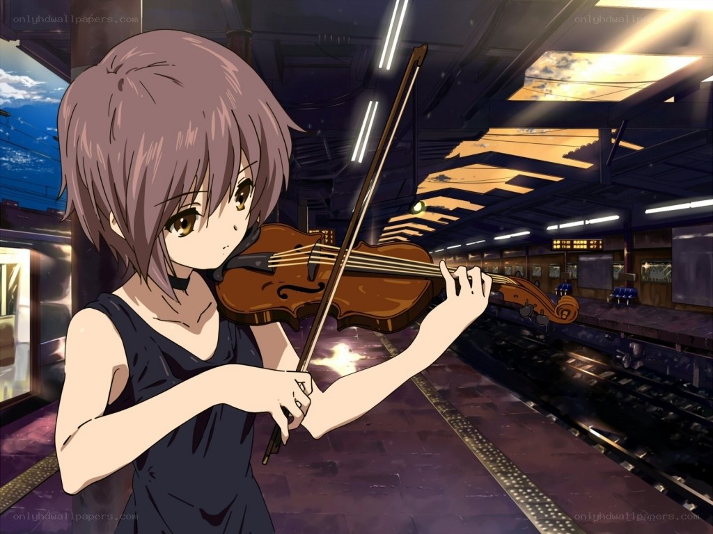 anime girl playing violin
