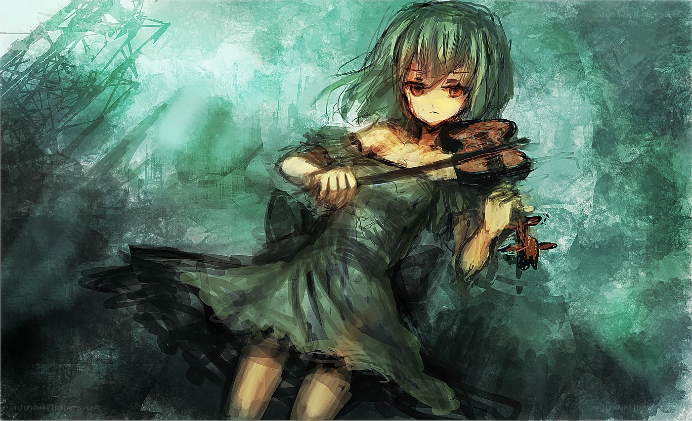 anime girl playing violin