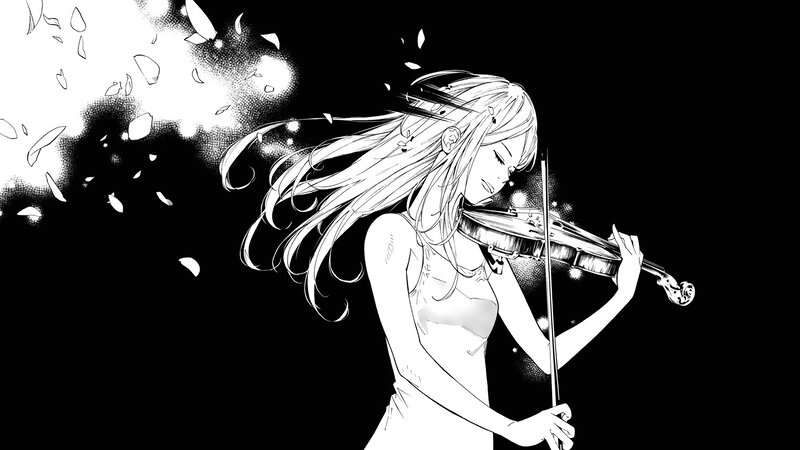 Anime Girl Playing Violin — Black, Dramatic, Manga