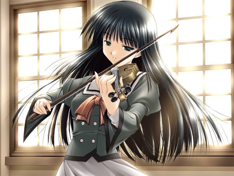 Anime Girl Playing Violin — Black