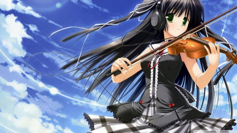 Anime Girl Playing Violin — Blue, Calm