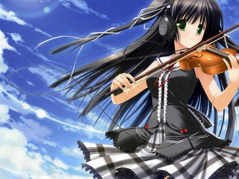 Anime Girl Playing Violin — Blue, Dynamic