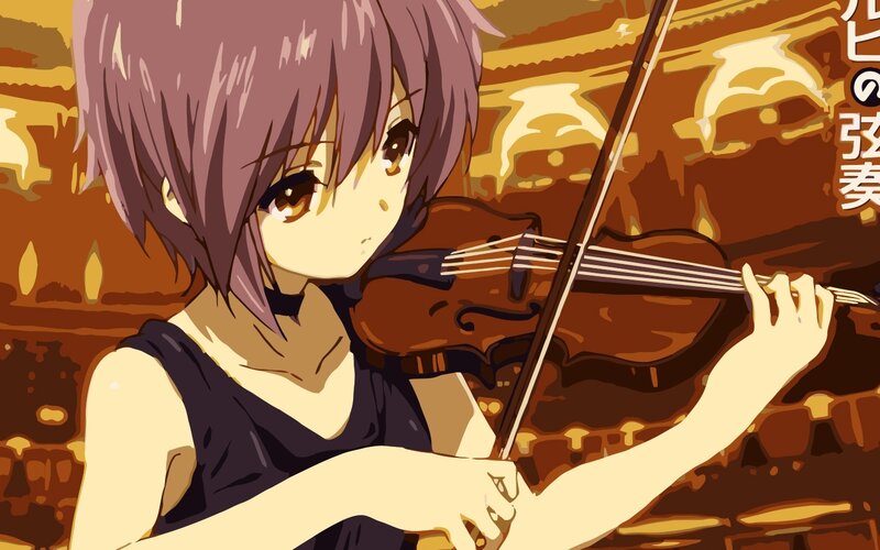 Anime Girl Playing Violin — Brown, Focused