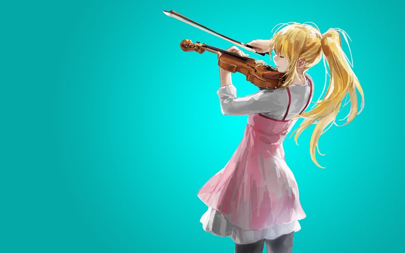 Anime Girl Playing Violin — Cyan
