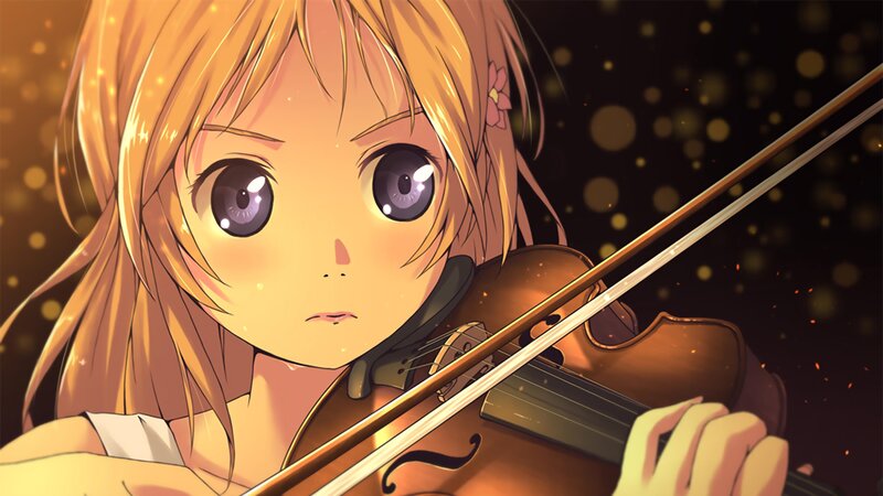 Anime Girl Playing Violin — Gold, Dramatic, Night