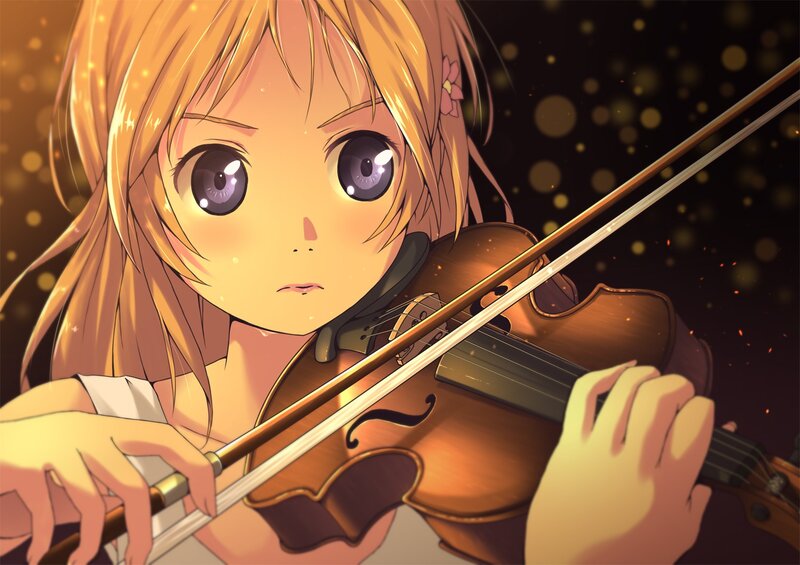 Anime Girl Playing Violin — Gold