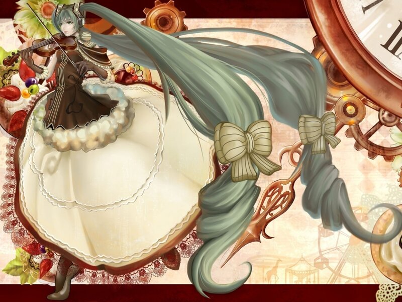 Anime Girl Playing Violin — Green, Whimsical