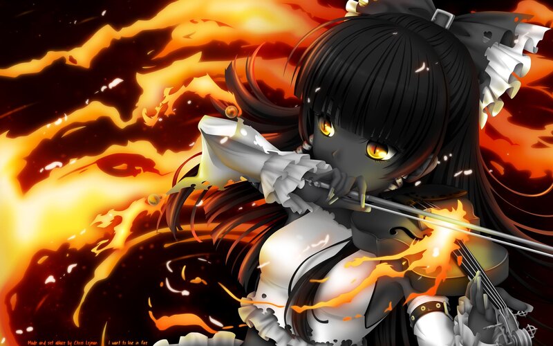 anime girl playing violin in fire