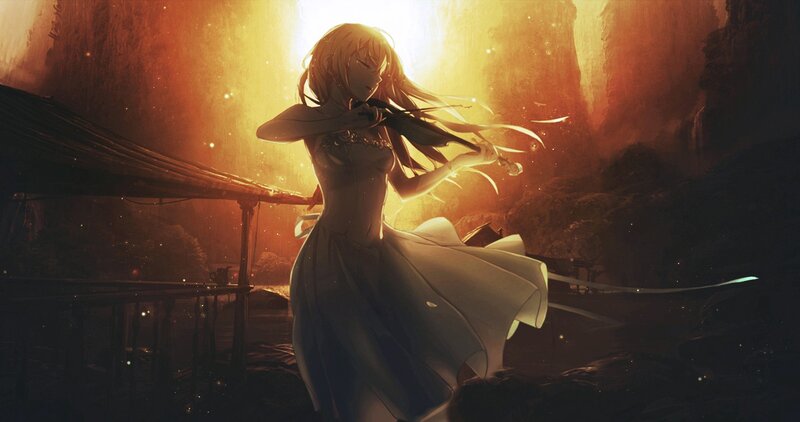 Anime Girl Playing Violin — Orange