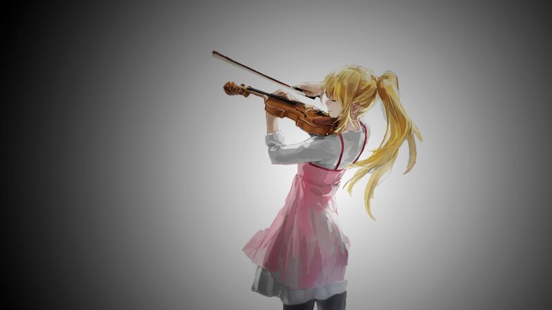 Anime Girl Playing Violin — Pink, Focused