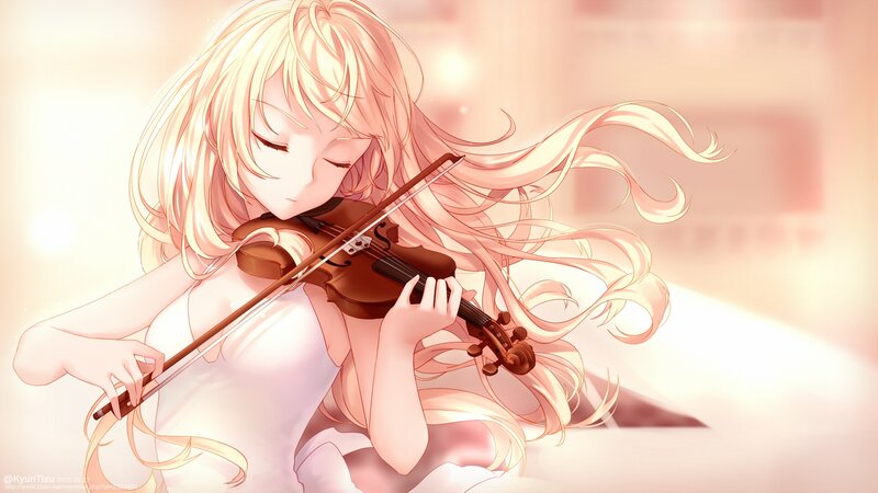 Anime Girl Playing Violin — Pink, Serene, Digital Art, Long Hair