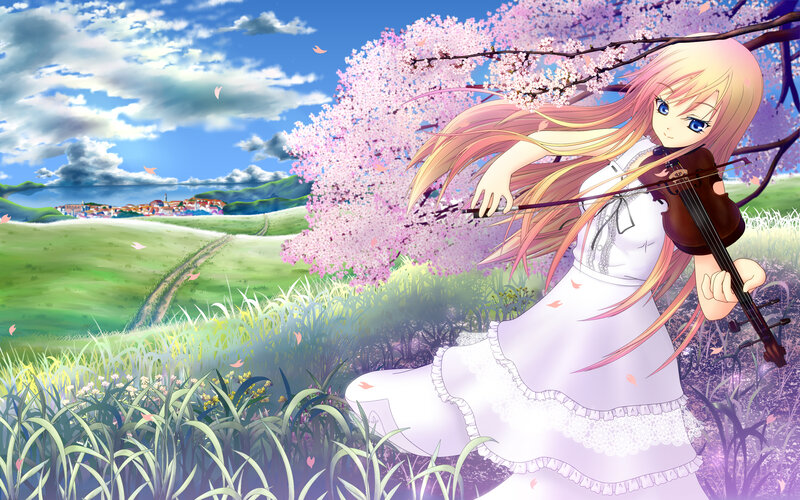 Anime Girl Playing Violin — Pink