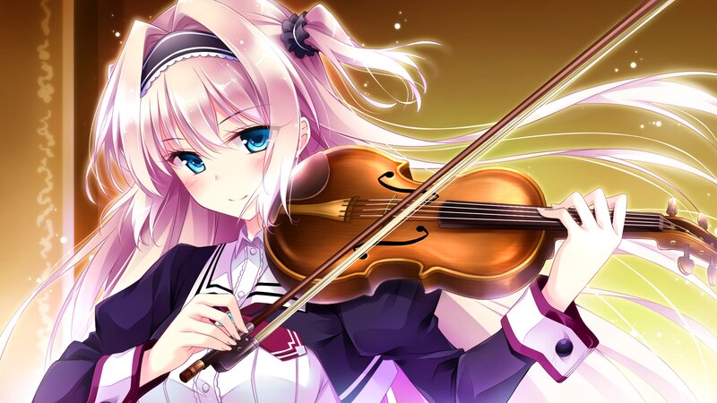 Anime Girl Playing Violin — Purple, Dramatic, Bow