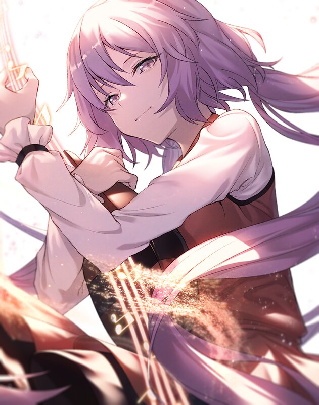 Anime Girl Playing Violin — Purple, Dramatic, Digital Art, Music Notes