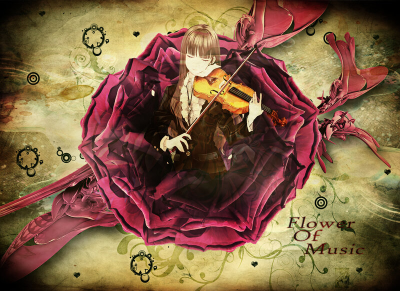 Anime Girl Playing Violin — Purple, Dramatic, Digital Art