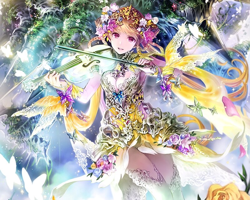 Anime Girl Playing Violin — Purple, Magical, Digital Art