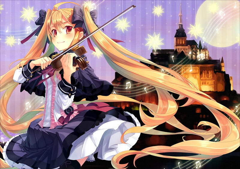 Anime Girl Playing Violin — Purple, Magical