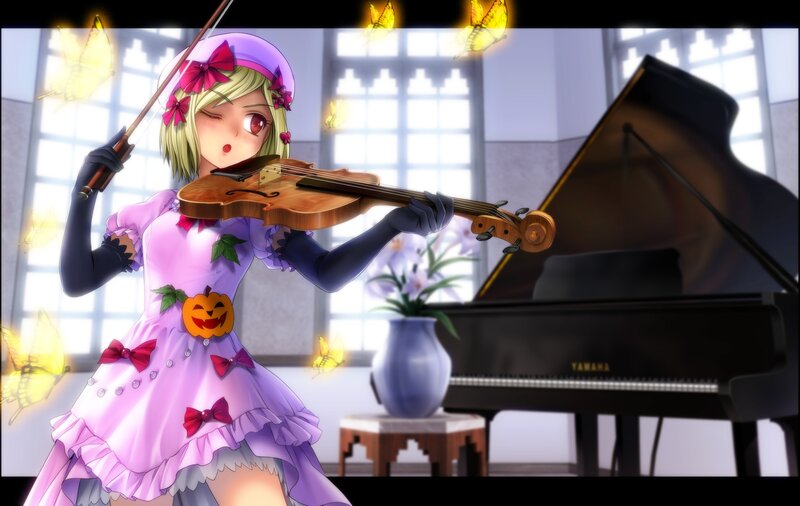 Anime Girl Playing Violin — Purple, Playful