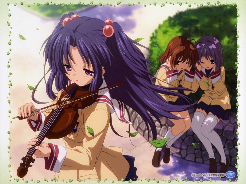 Anime Girl Playing Violin — Purple, Serene, Afternoon