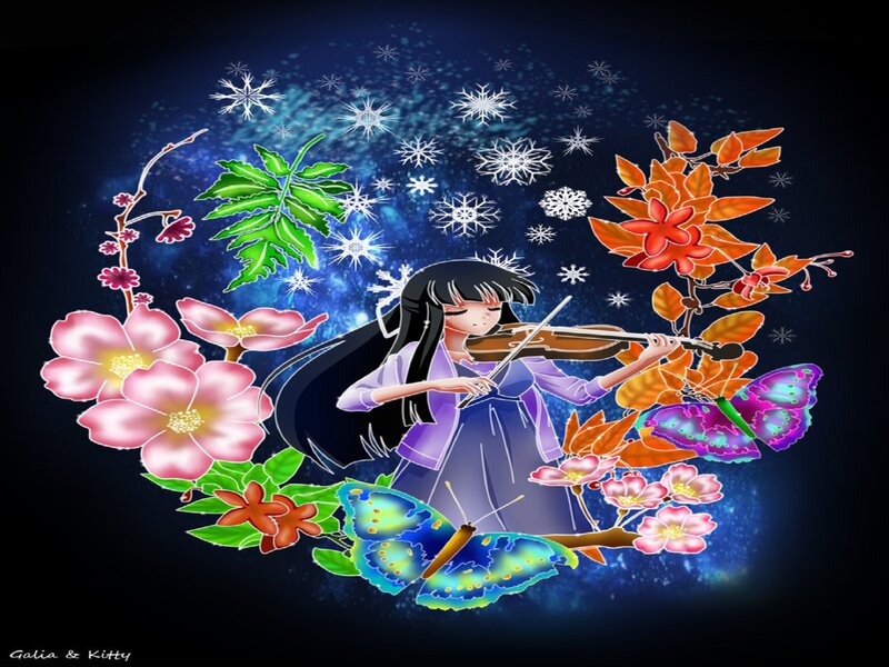 Anime Girl Playing Violin — Purple, Serene