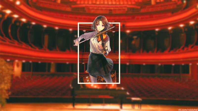 Anime Girl Playing Violin — Red, Dramatic, Digital Art
