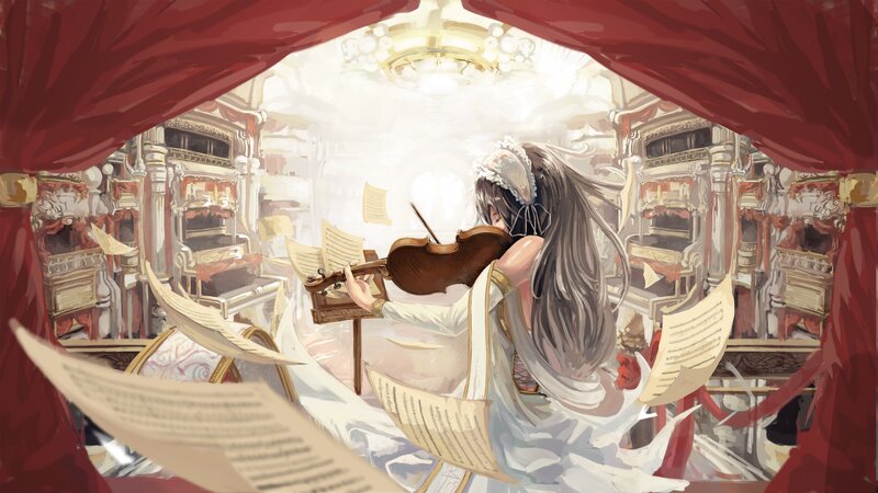 Anime Girl Playing Violin — Red, Dramatic