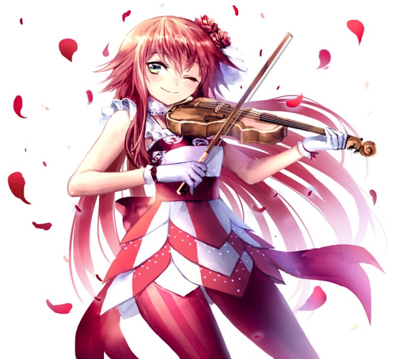 Anime Girl Playing Violin — Red, Playful