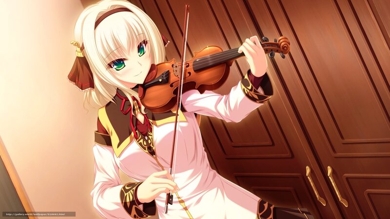 Anime Girl Playing Violin — White, Calm, Bow, Dress