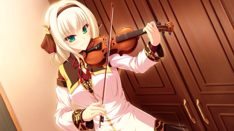 Anime Girl Playing Violin — White, Calm, Bow