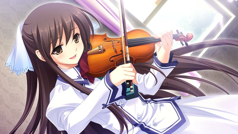 Anime Girl Playing Violin — White, Calm