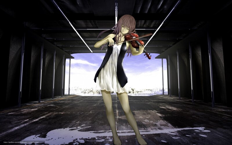 Anime Girl Playing Violin — White, Dramatic, Afternoon