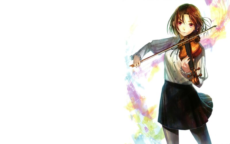 Anime Girl Playing Violin — White, Dramatic