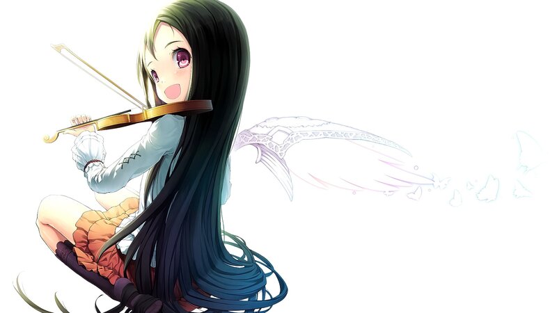 Anime Girl Playing Violin — White, Playful