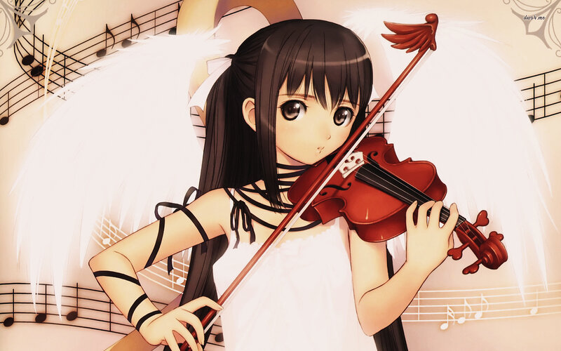 Anime Girl Playing Violin — White, Serene