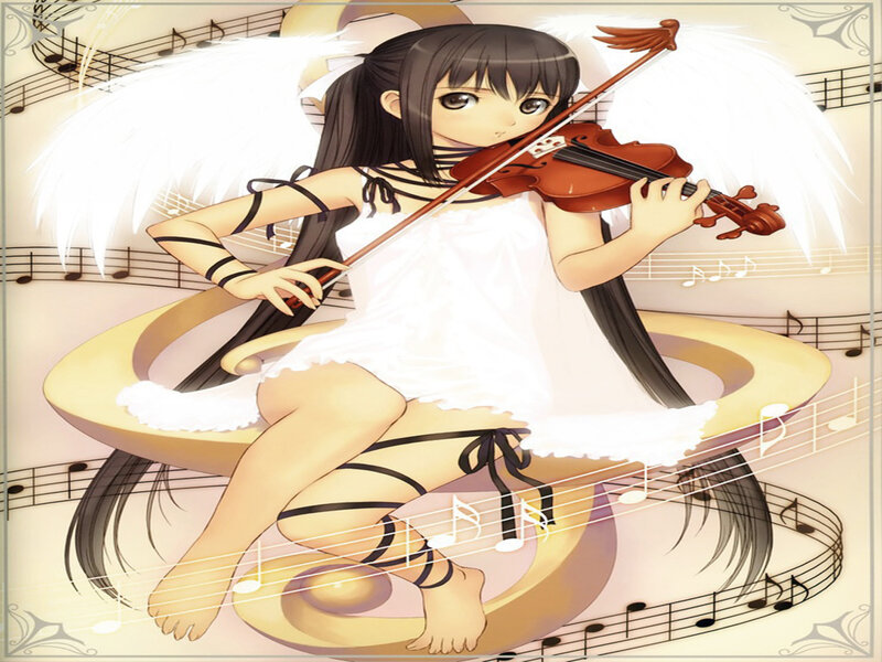 Anime Girl Playing Violin — White