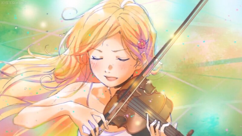 Anime Girl Playing Violin — Yellow, Serene