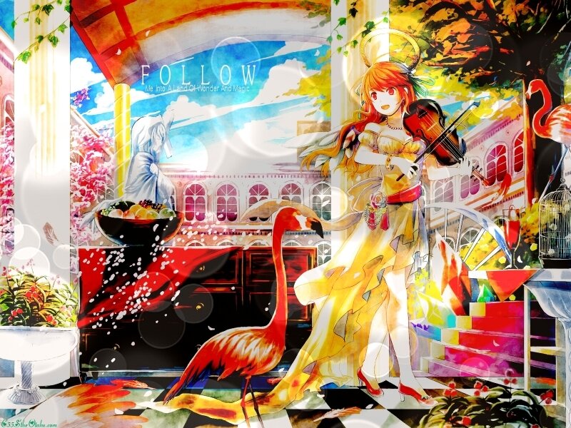 Anime Girl Playing Violin — Yellow