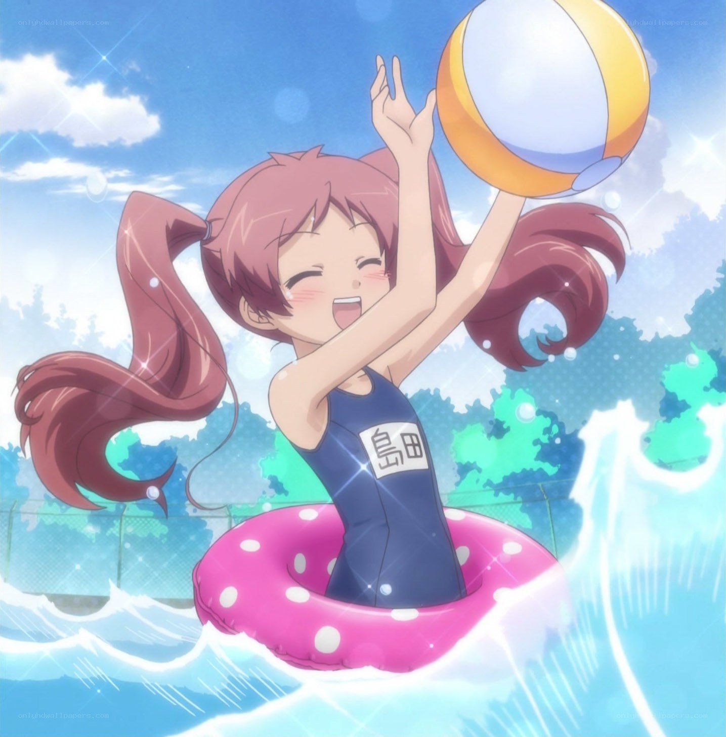 anime girl playing with beach ball